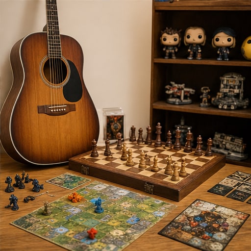 Guitarra acústica y colección de juegos