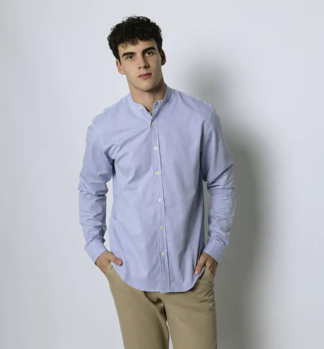 Camisa Liberato Cuello Mao Mangas Largas Celeste
