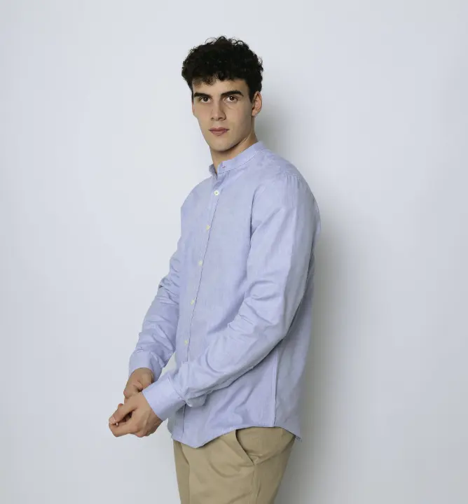 Camisa Liberato Cuello Mao Mangas Largas Celeste