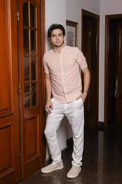 Camisa Liberato Basics Mao Mangas Cortas Rayitas Naranja