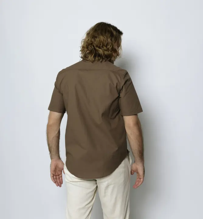Camisa Liberato Cuello Mao Mangas Cortas Marron