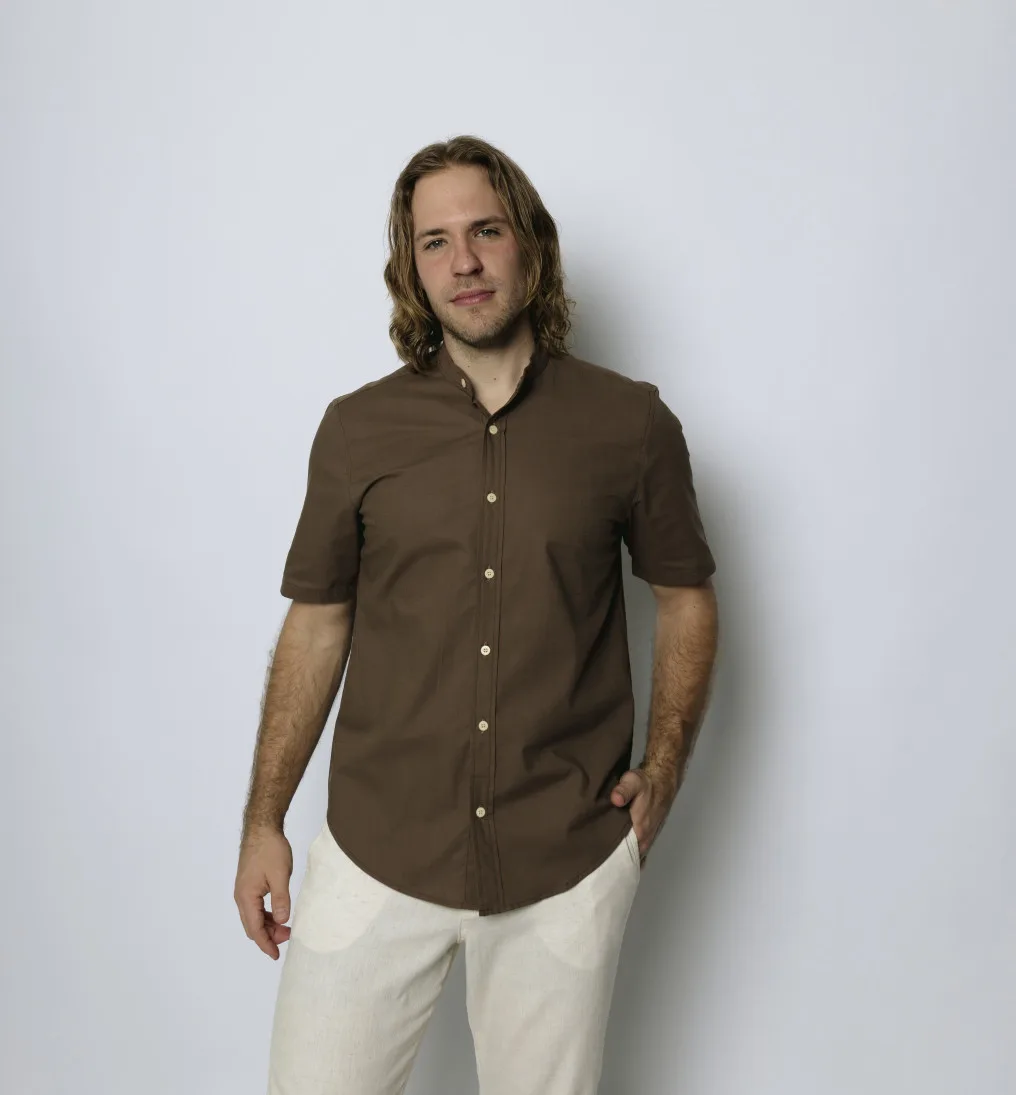Camisa Liberato Cuello Mao Mangas Cortas Marron