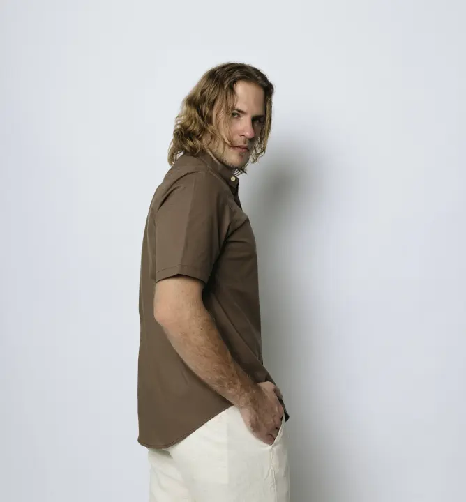 Camisa Liberato Cuello Mao Mangas Cortas Marron