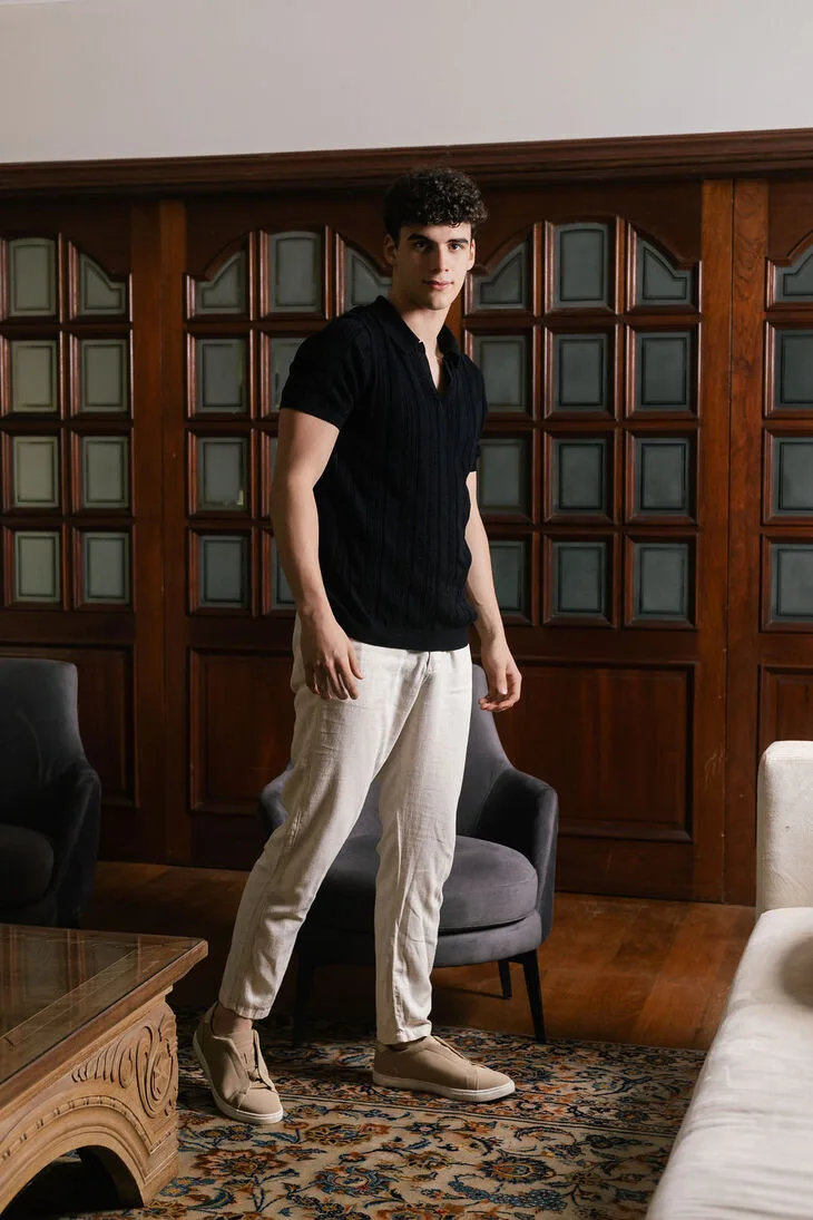 Pantalon Con Goma Liberato De Lino Natural