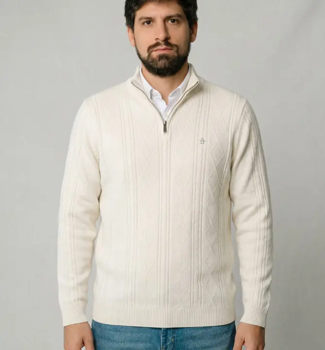 Sweater Liberato Medio Cierre Blanco