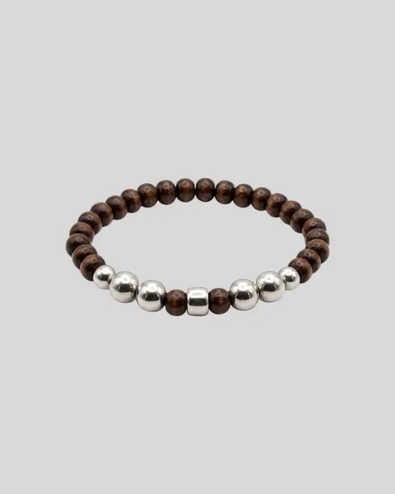 Pulsera Marron De Madera Pelotita