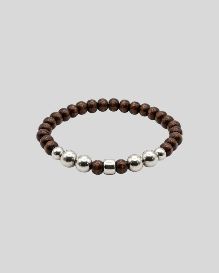 Pulsera Marron De Madera Pelotita