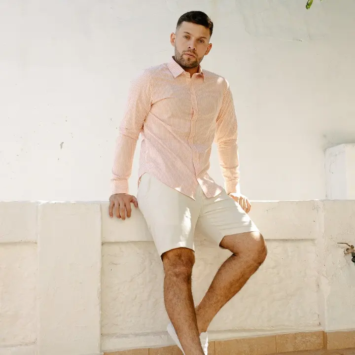 Camisa Liberato Basics Mangas Largas Blanca Rayas Naranjas
