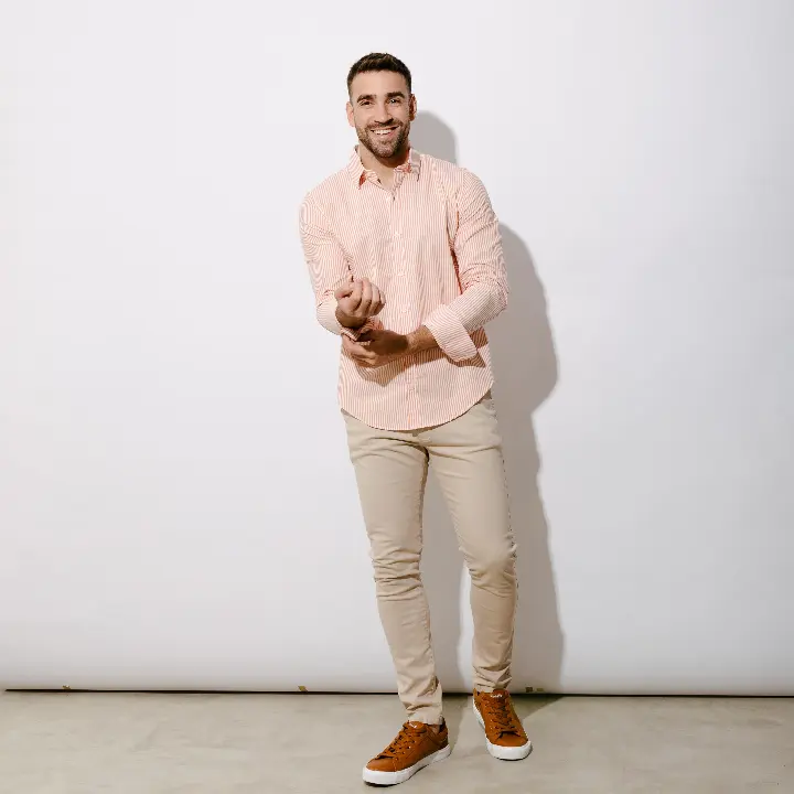 Camisa Liberato Basics Mangas Largas Blanca Rayas Naranjas
