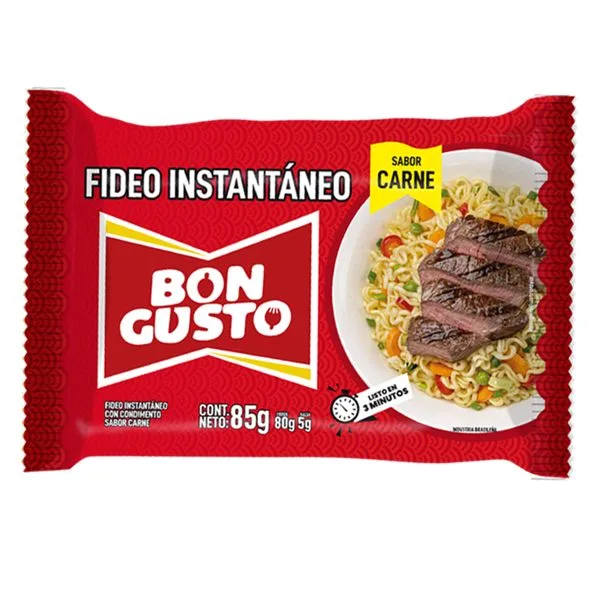 FIDEOS INSTANTANEO  BON GUSTO SABOR CARNE X 85 GR